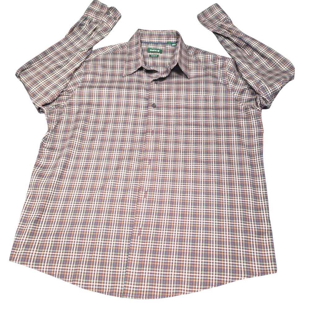 Orvis‎ Classic Fit Plaid Button Down Shirt Mens XL Burgundy Teal Long Sleeve